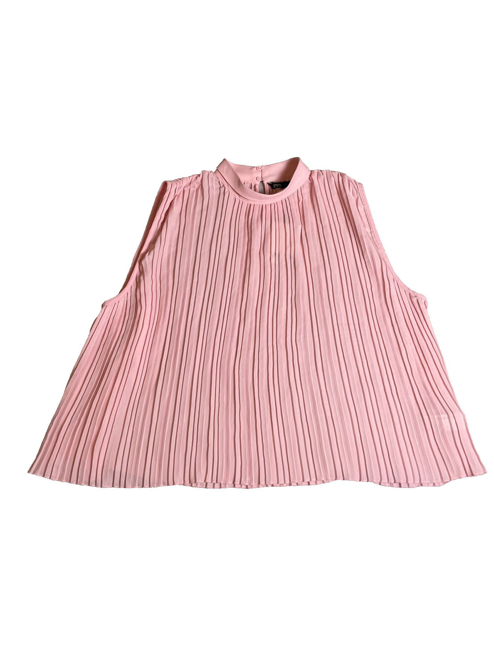 NWT Zara Pleated Sleeveless Blouse Womens XL Blush Pink Coquette Soft Girl Fairy